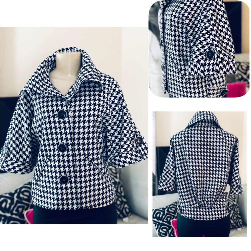 HOUNDSTOOTH BLACK & WHITE CAPE  PECK & PECK SZ M